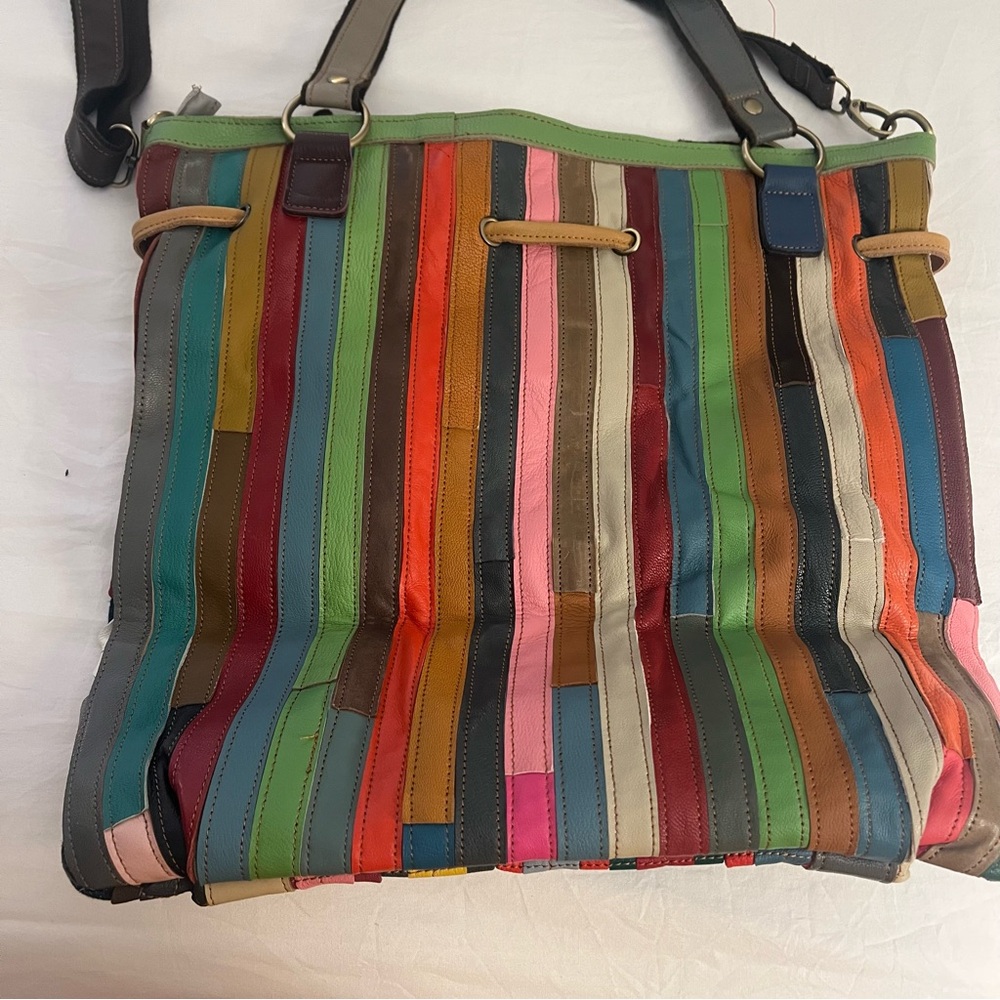 Leather And Denim Multicolored Patchwork Circles … - image 5